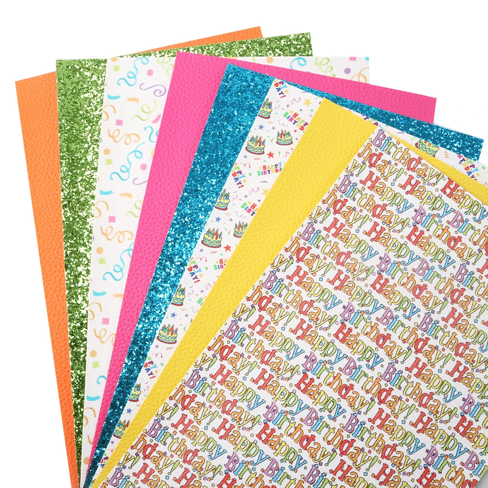 

David accessories 8pcs/set 20*33cm Happy Birthday Synthetic Leather Fabric Set DIY Bow Faux Leather Sheets in Crafts,1Yc10602