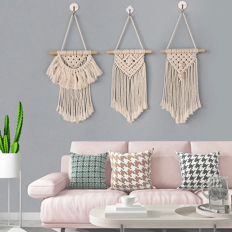 

3pcs/Set Boho Style Macrame Wall Hanging Tapestry Baby Children Room Decoration Handmade Woven Pure Cotton Tapestry Nordic Decor