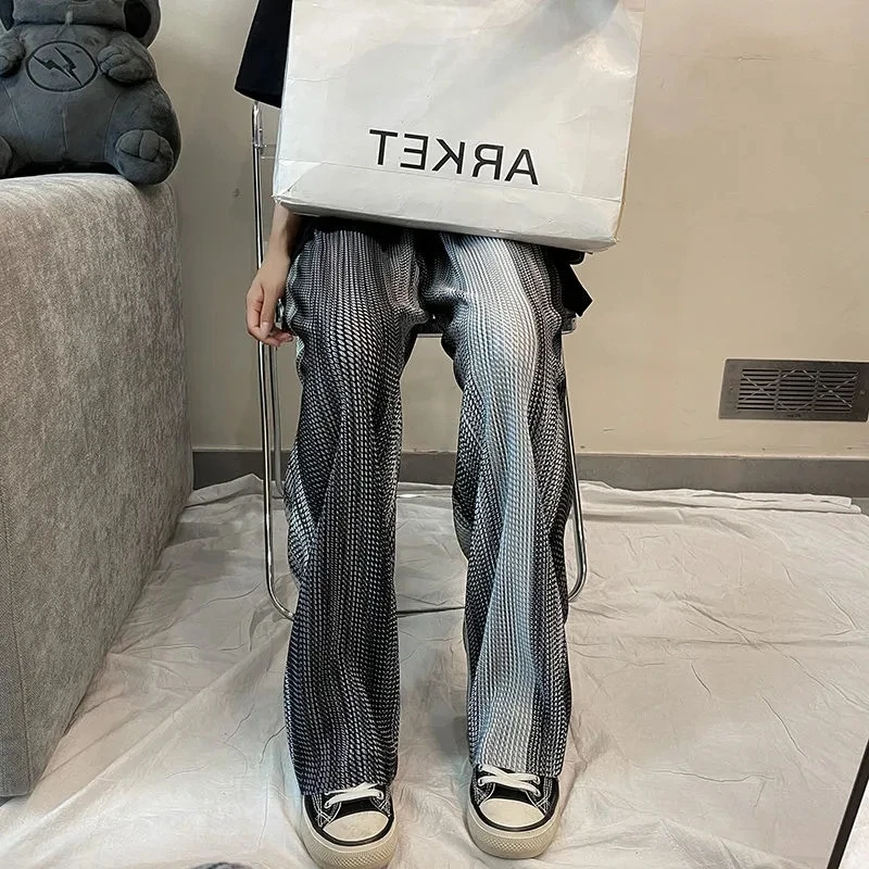 

Tie Dye Floor-Length Fluid Trousers Plus Size Loose High Waist Wide Leg Pants Chic Korean Fashion Streetwear Bird Lattice Thin