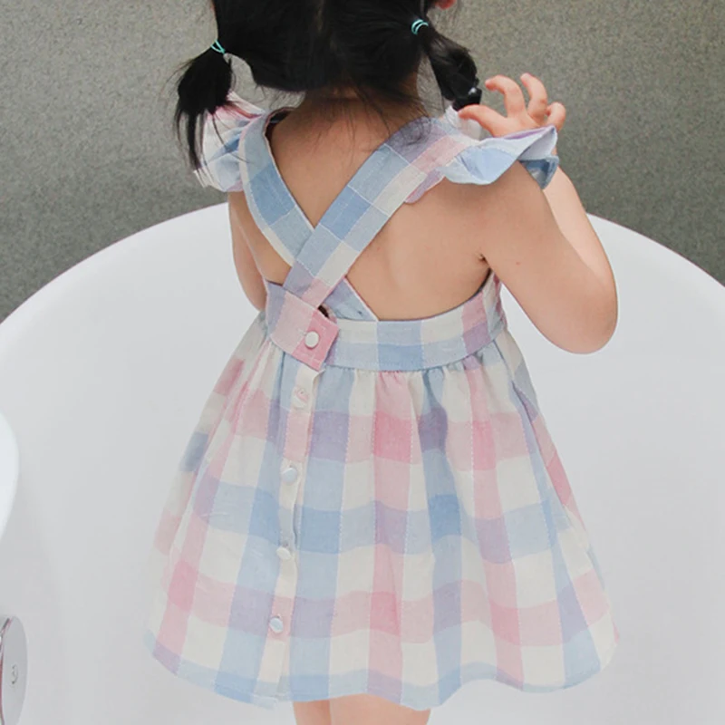 Новая детская одежда летнее Повседневное платье на пуговицах для маленьких