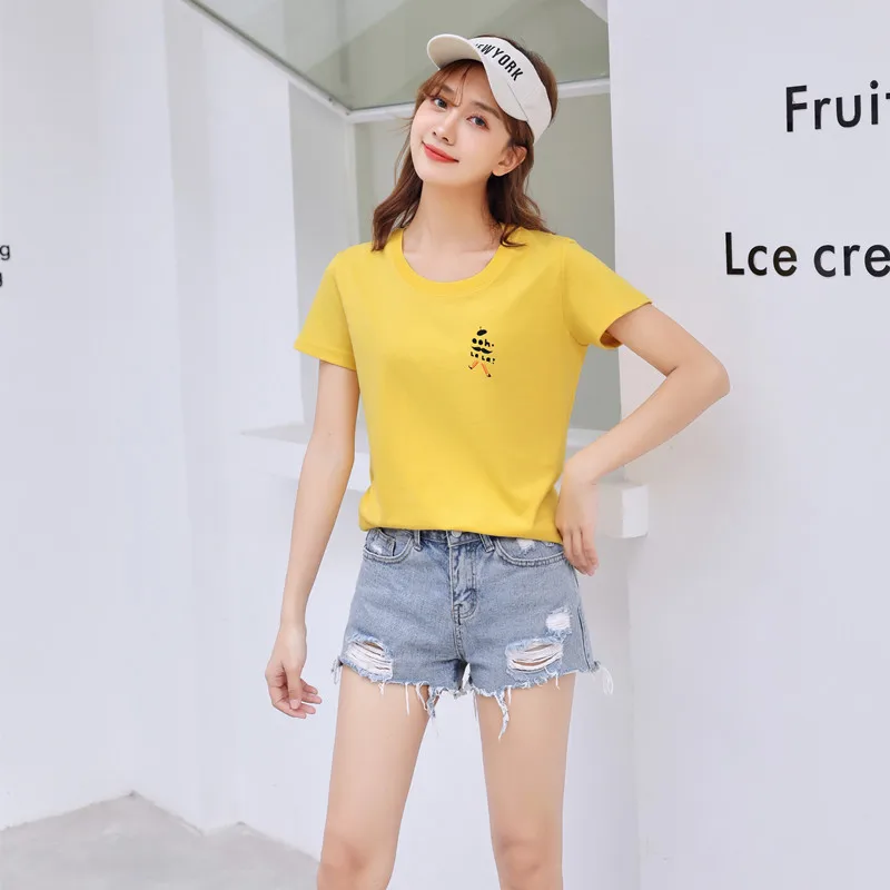 

2021 Summer Simple Fashion All-Match Cotton T-Shirt Multicolor Street Trend Girl Youth Shirt Free Shipping Clothes