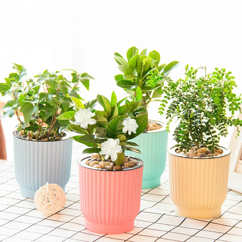 Пластиковый самополивающийся цветочный горшок комнатный зеленый для растений