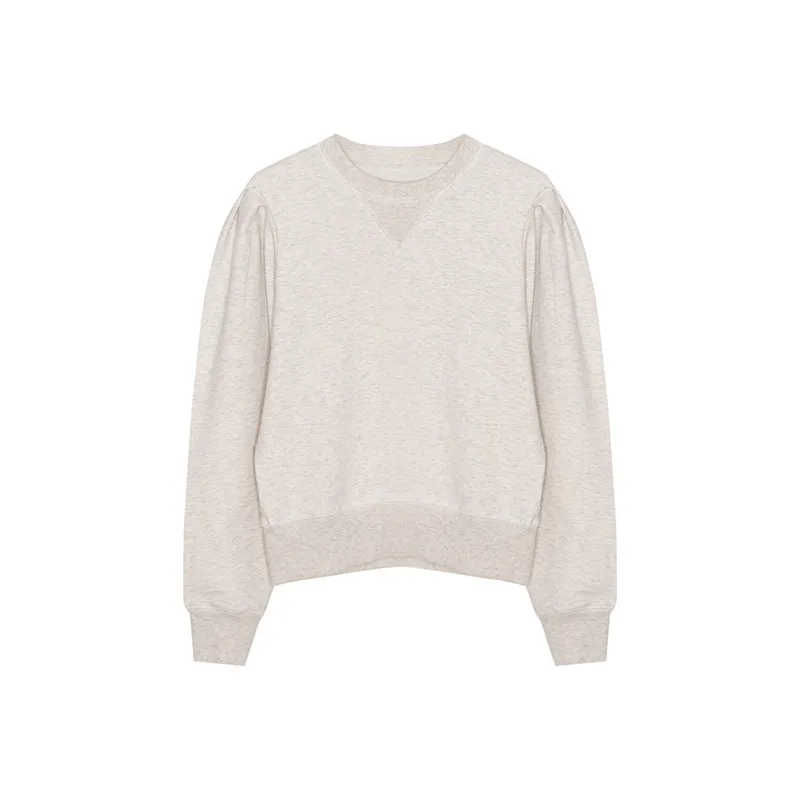 

Women Spring Autumn Gray Puff Sleeve Sweatshirt Ladies Fashion Solid Color Plus Size Pullovers Female Brand Casual Tops ZM287