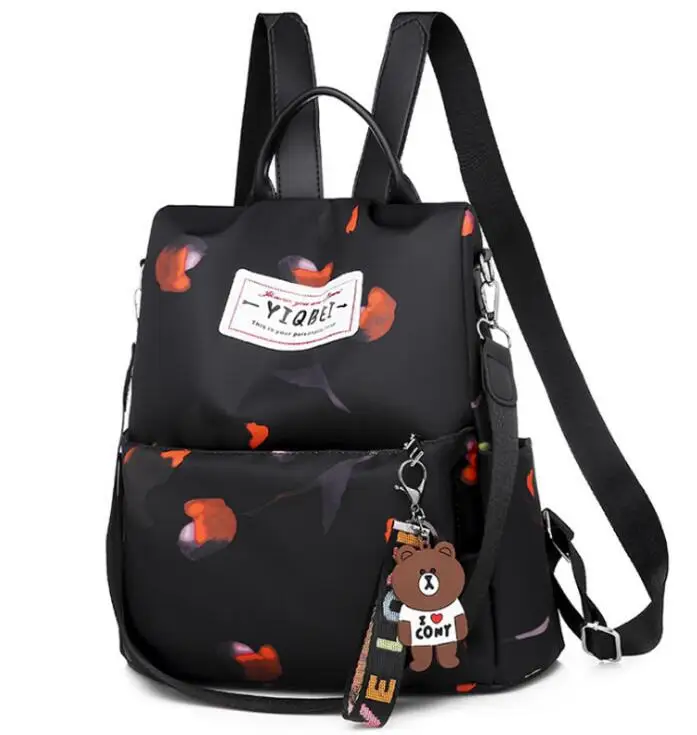 Black flower Новинка, женские рюкзаки, Ретро стиль, Корея, фирменный дизайн, сумка для путешествий, Противоугонный рюкзак, нейлон, высокое качество, маленький рюкзак ZZL188 - Цвет: Black flower