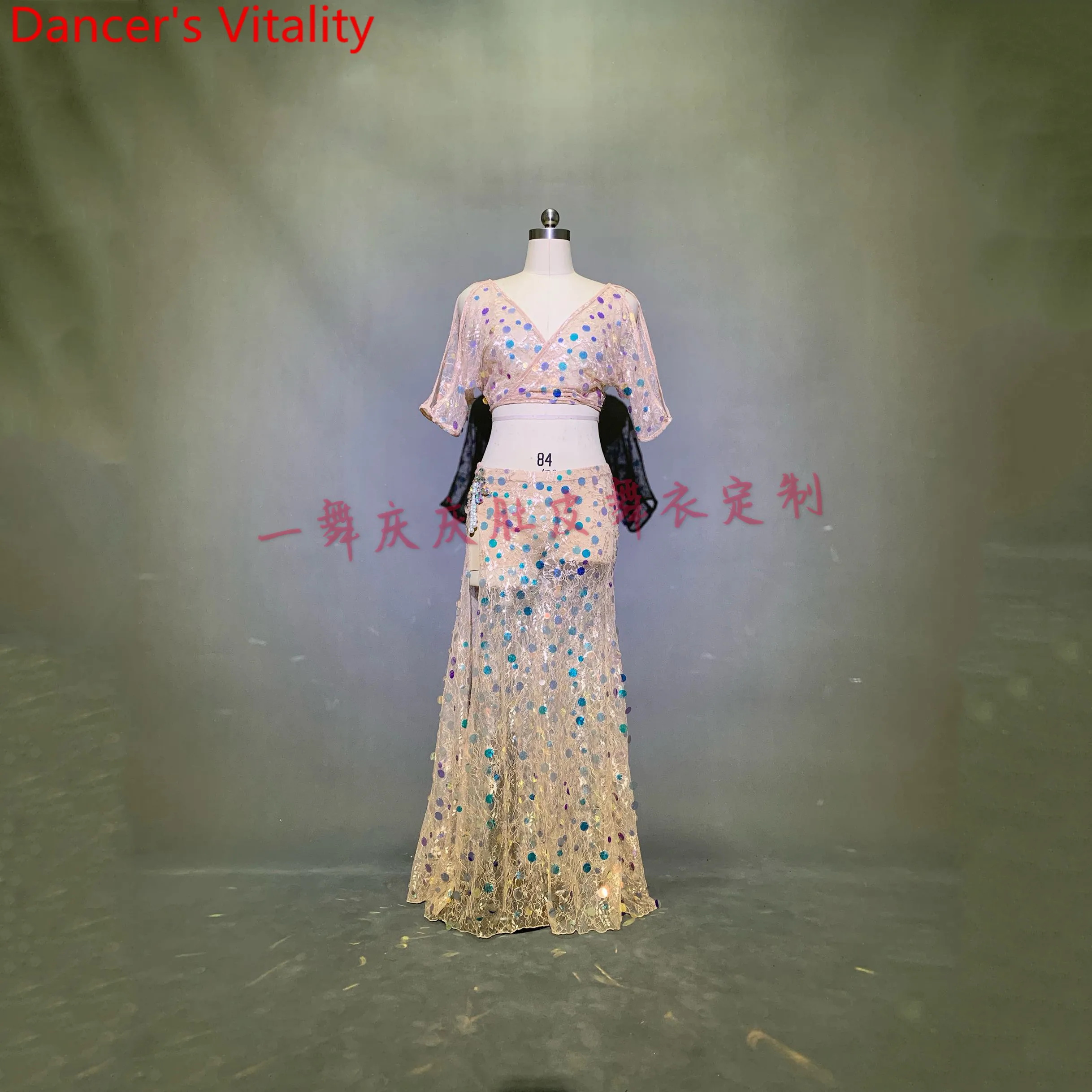 Женский кружевной костюм для танца живота танцевальный с блестками и юбкой|Танец