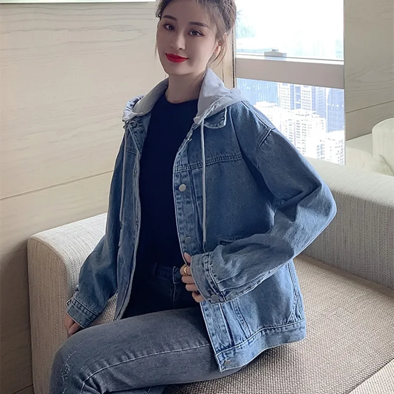 

2021 New Denim Jacket Women's Hooded New Women's Korean Style Casual Loose Blue Denim Jacket S-XL