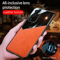 luxury leather car magnetic holder phone case for huawei p40 p30 p20 lite mate 30 20 pro 9x ultra thin silicone protection cover