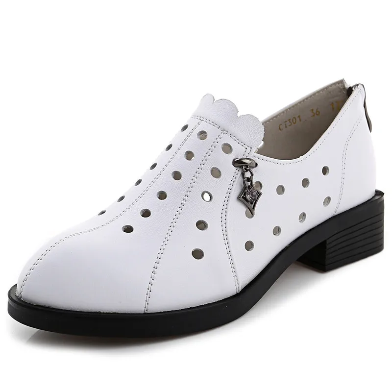 

Туфли из воловьей кожи с перфорацией, Повседневная дышащая мягкая удобная обувь на низком каблуке, большие размеры, весна-лето 2023