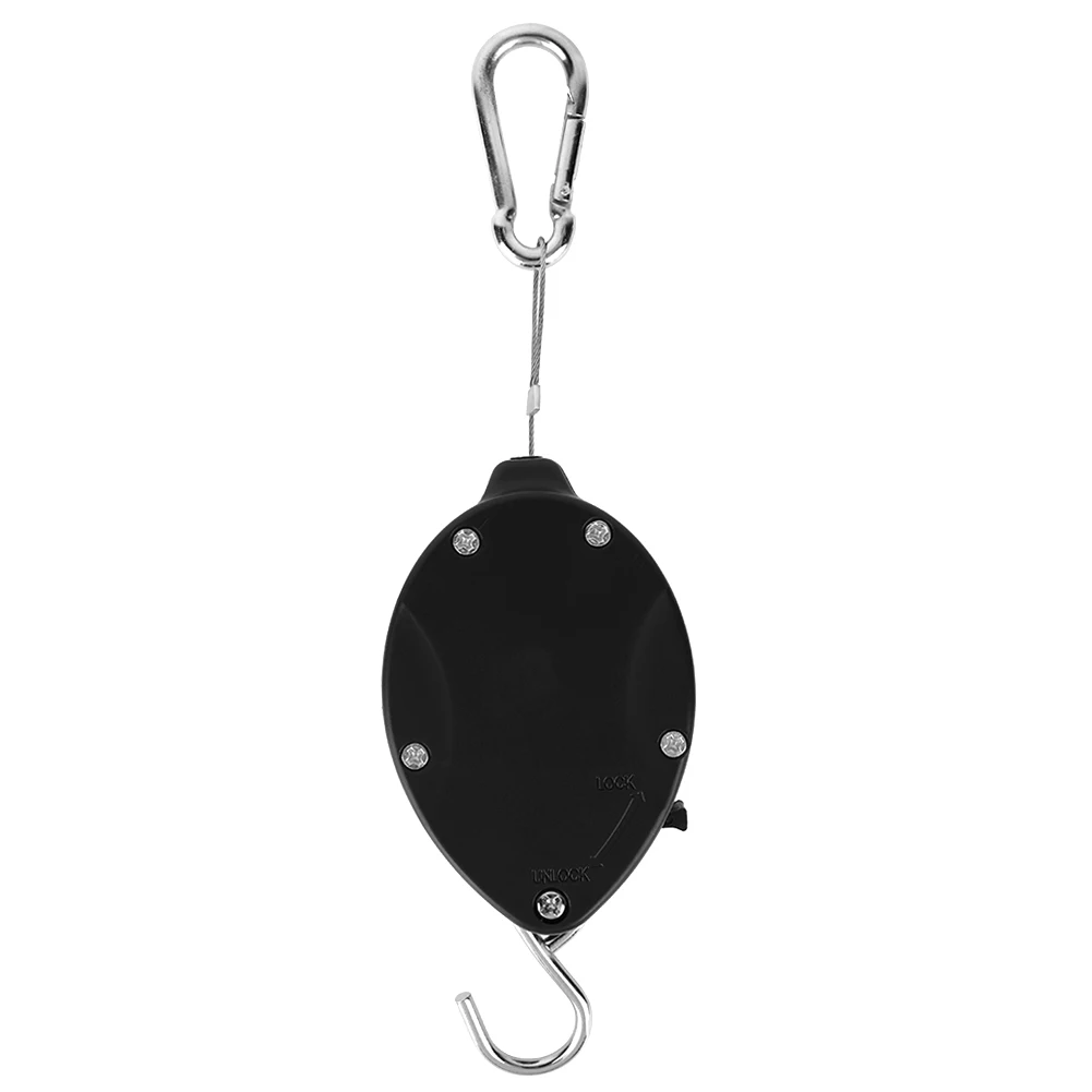 

Retractable Hang Hook Hanging Flower Basket Hook With Internal Hanging Strap 2 Carabiner Style Clips 25kg Weight Load Capacity