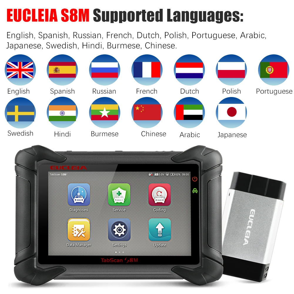 EUCLEIA S8M Bluetooth полная система OBD2 сканер ABS SRS TPS EPB сброс масла автомобильный PK MS906