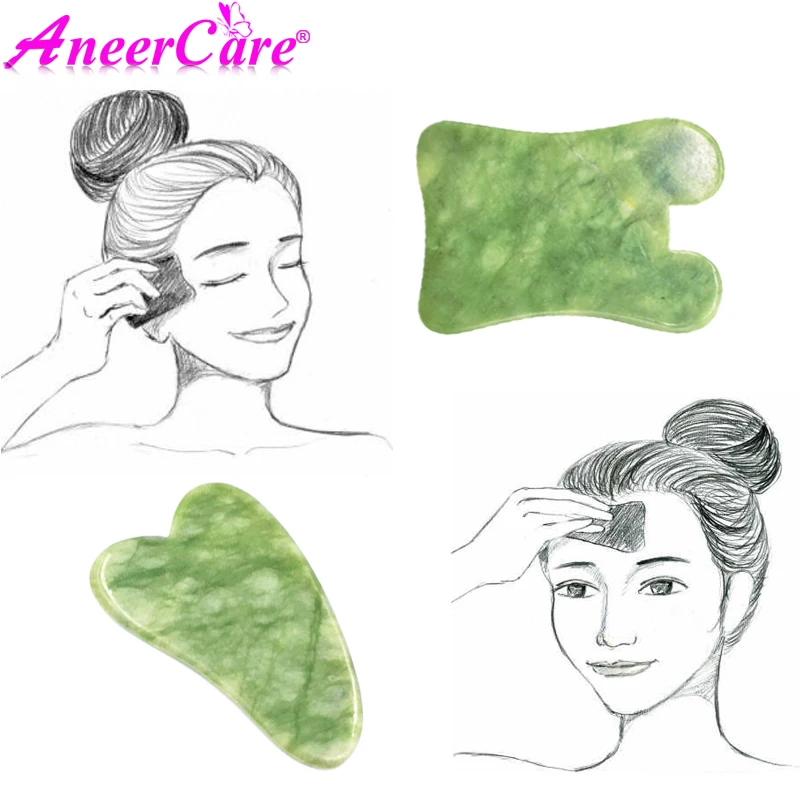 3pcs Natural Jade Stone Guasha Massage Tool Acupuncture SPA Therapy Facial Slimming Massager Scraping Board Antistress Body