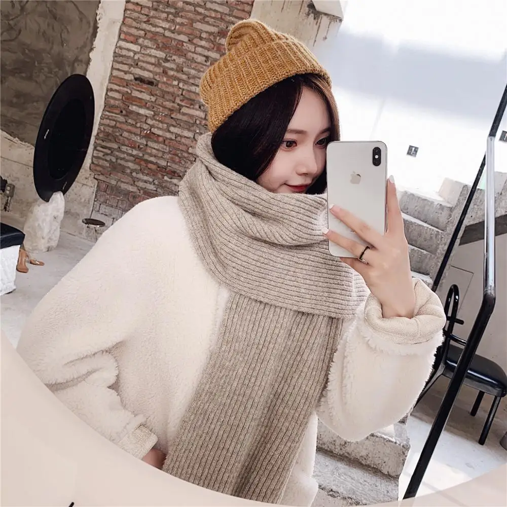 Шарф женский осенне-зимний вязаный однотонный теплая шаль в японском стиле