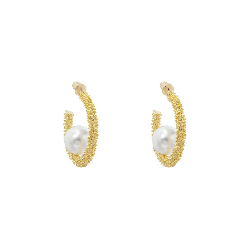 

Peri'sBox Statement Gold Rectangle Circle Half Hoop Earrings for Women Trendy Large Pearl Earrings Hoops Wholesale Jewelry
