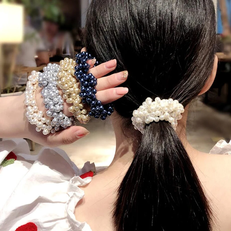 

Резинки для волос с жемчужинами и бусинами, держатель для конского хвоста, Винтажные эластичные повязки на голову, Женские аксессуары для в...