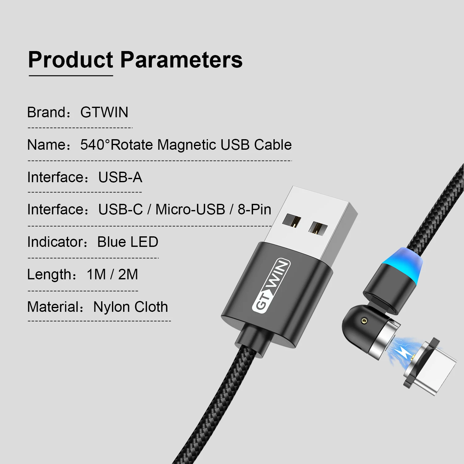 

GTWIN 540 Magnetic USB Cable for IPhone 12 Pro Max Micro USB Type C Cable For Xiaomi Samsung note 10 Phone Magnetic Charger