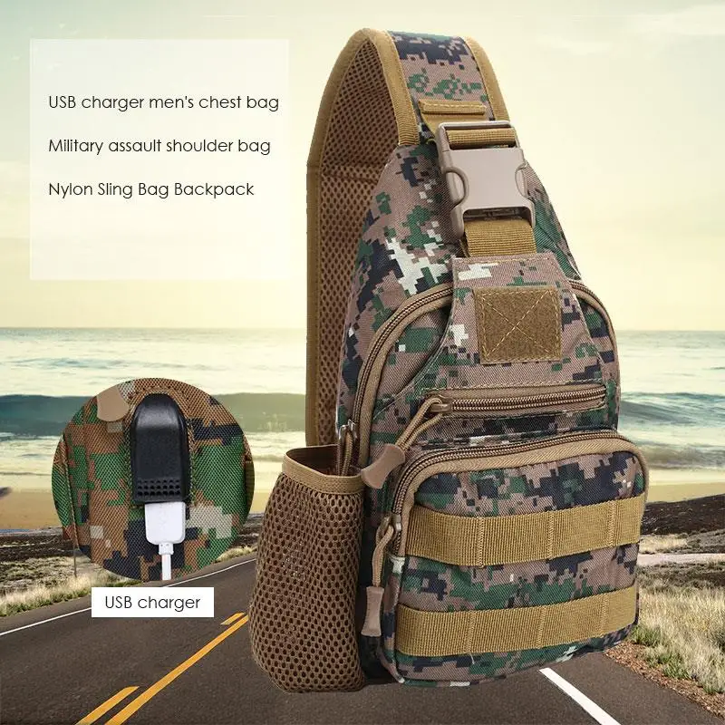 Туристический рюкзак через плечо с usb портом военный нейлоновый прочный