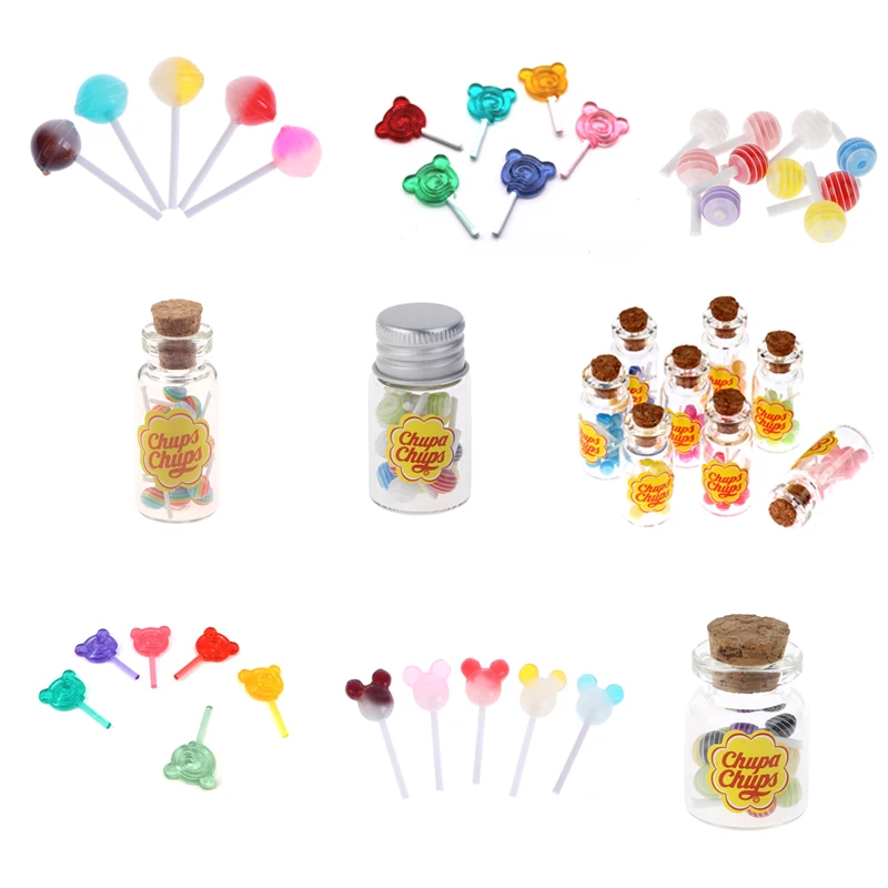 

1/12 Dollhouse Miniature Food Dessert Sugar Mini Lollipops With Case Holder Candy For Kitchen Furniture Toys Accessories