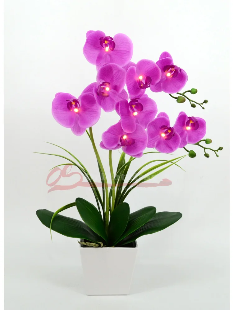 Purple 2"(50 см) светодиодный светильник с цветком орхидеи, настоящий сенсорный, 9 шт., теплый белый светодиодный светильник/светильник ed Flowers с 2* AA батареей - Цвет: Purple