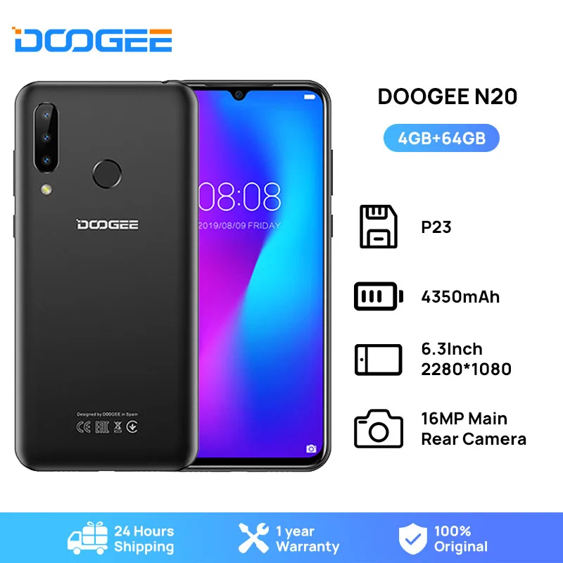 

DOOGEE N20 Mobilephone 64GB 4GB MT6763 Octa Core Fingerprint 6.3inch FHD+ Display 16MP Triple Back Camera 4350mAh Cellphone LTE