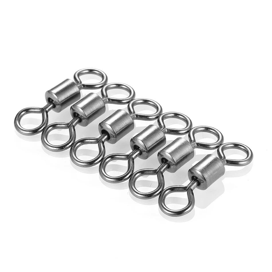 50PCS/10PCS Lot Fishing Swivel Sizes Solid Connector Ball Bearing Snap Fishing Swivels Rolling Stainless Steel Beads