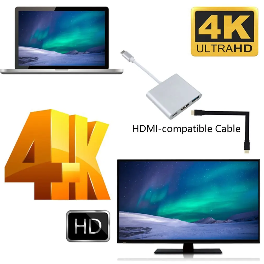 USB-C к совместимому с HDMI конвертер для плюс позволяется дополнительное Macbook USB 3 1