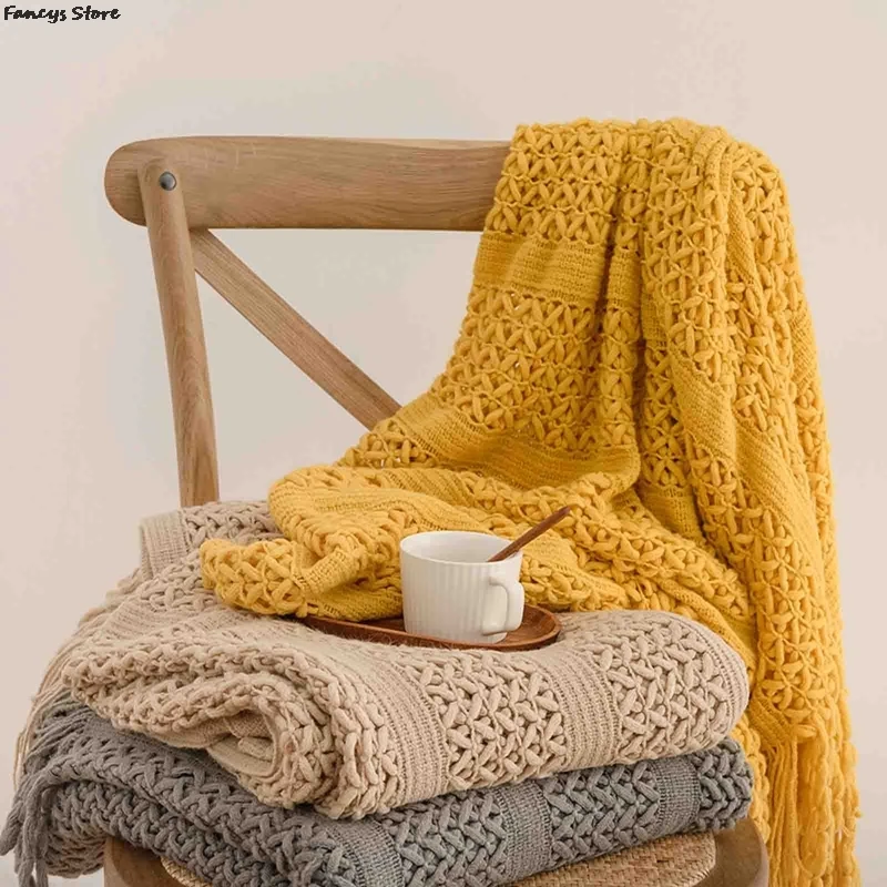 

Northern Europe Sofa Wool Nordic Knitted Blanket Office Nap Air-conditioning Blanket With Towel Woolen Comfortable Blankets Sofa