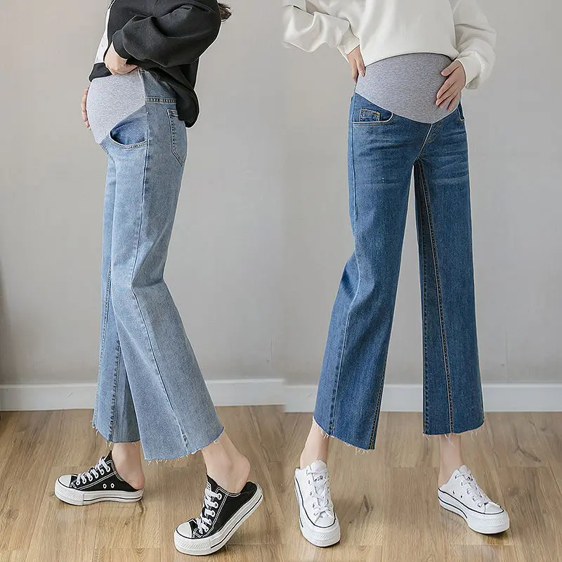 40-80KG Maternity Wide Leg Jeans For Pregnant Woman Pregnancy Denim Pants Cotton Straight Trousers Maternity Clothing Plus Size