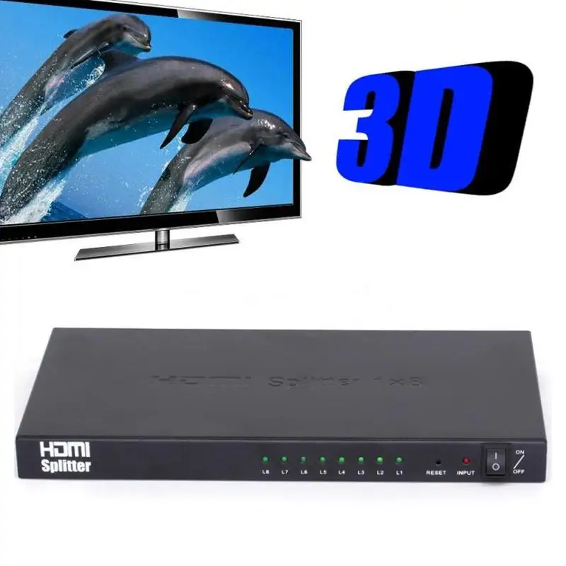 8 портов 1 в Выход HDMI сплиттер аудио видео 1080P k 2 DVD HDTV усилитель повторителя для HD 4