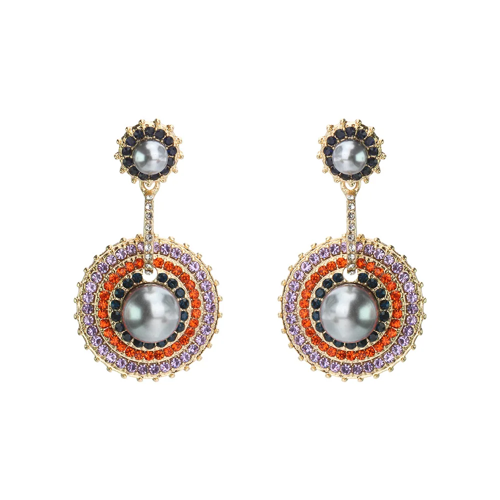 

CH-901 Light luxury colored diamond pearl earrings color matching straw hat earrings S925 silver needle earrings