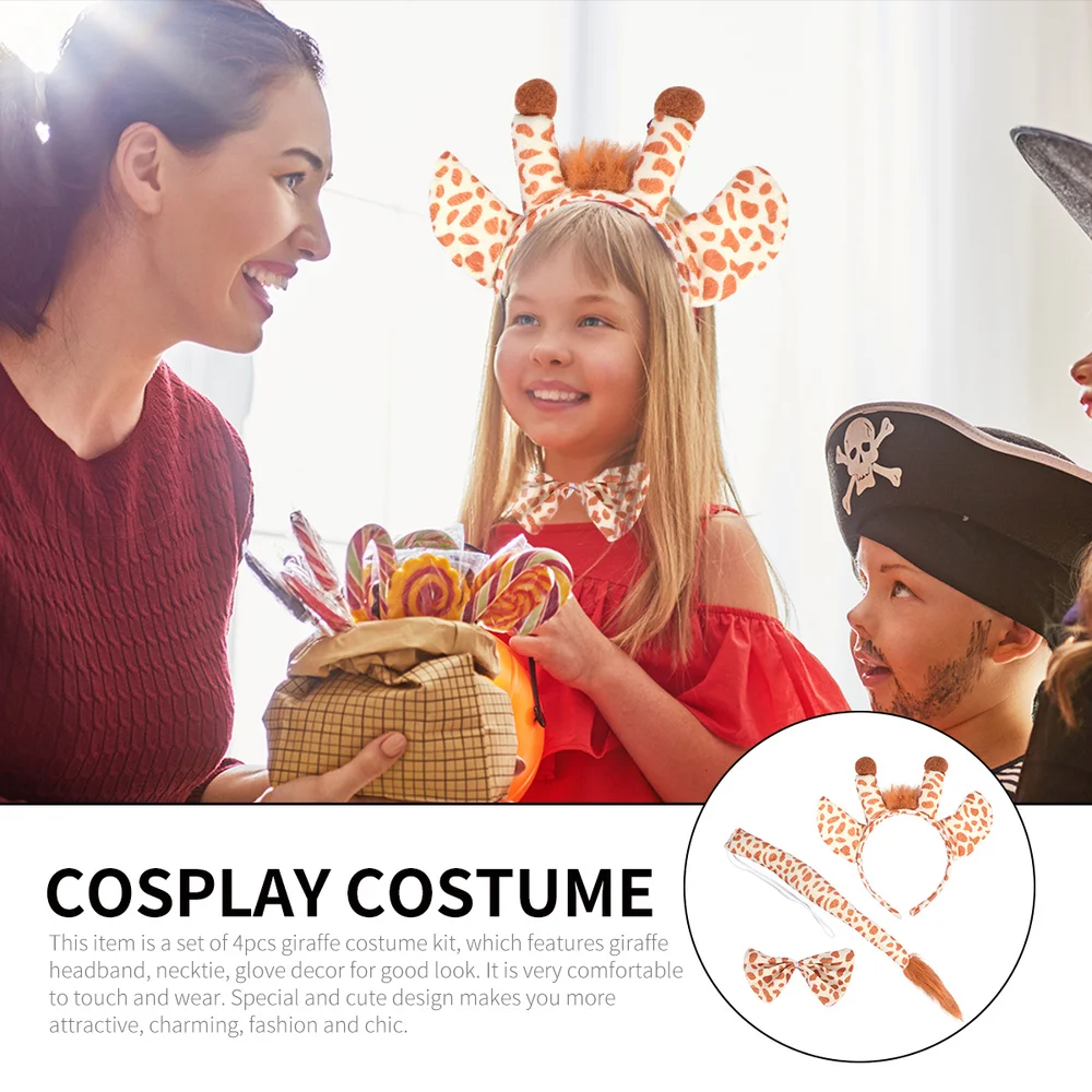 

1 Set Giraffe Costume Accessory with Giraffe Ears Headband Tail and Bow Tie