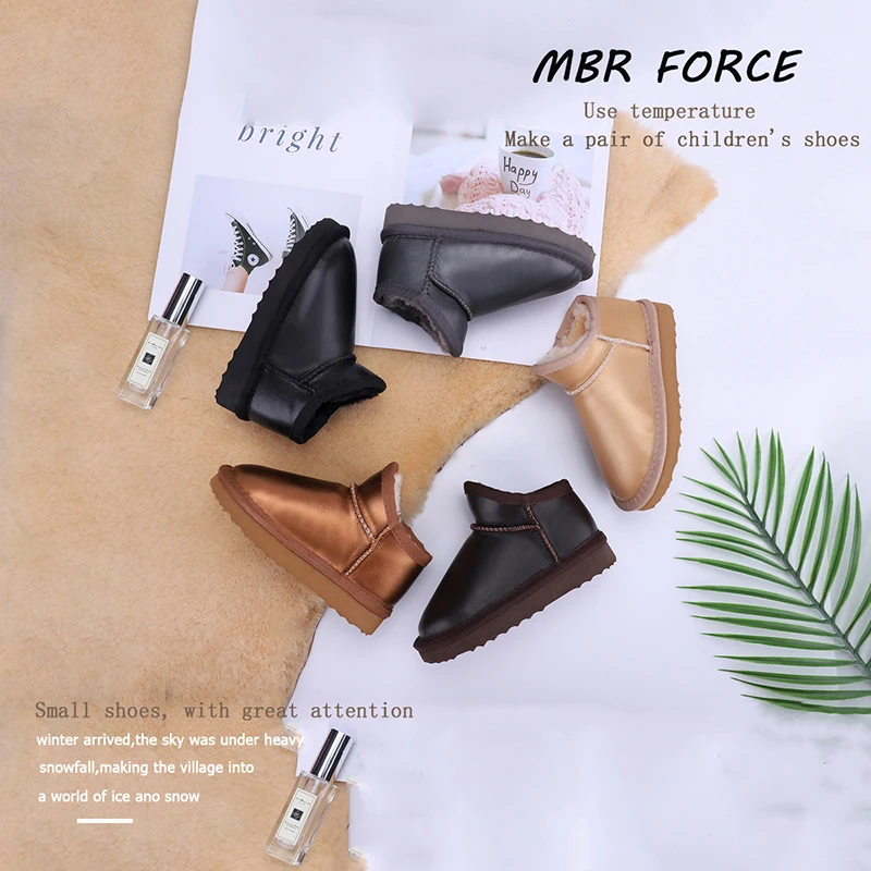 MBR FORCE Детские классические зимние ботинки однотонные теплые кожаные на плоской