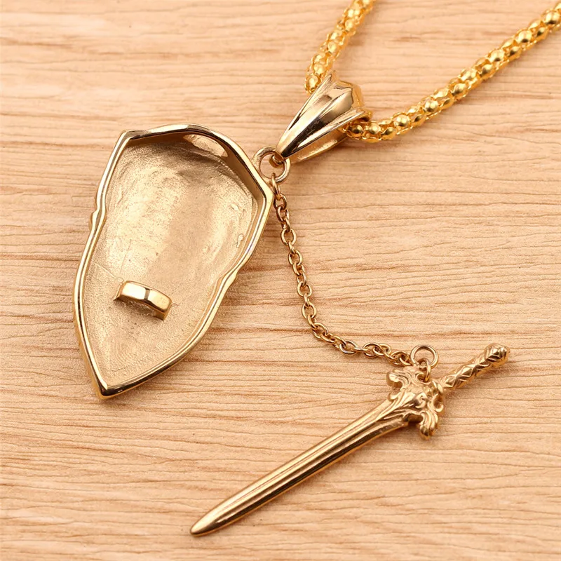 Винтажные игра ожерелье для мужчин ювелирные изделия Лев щит меч Подвески золото