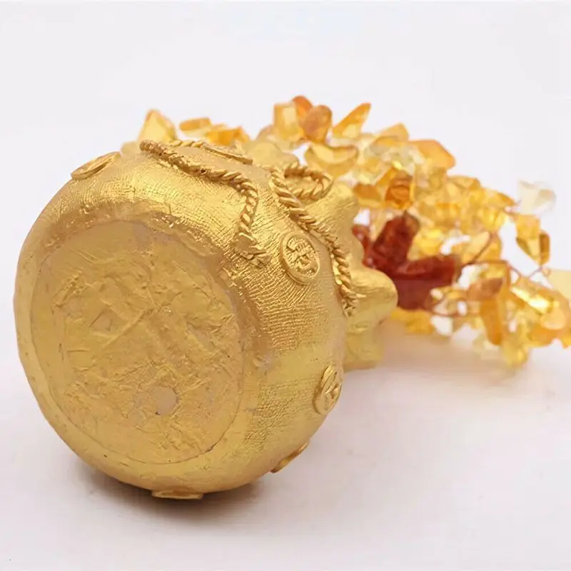Фэн-шуй дерево богатства и денег с желтым цитрином, аметистом и кристаллами, духовная удача, украшение фортуны с золотой слиткой Юаньбао.