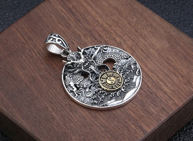 Шарм-Амулет из серебра 925 пробы с треграммой дракона Мужская подвеска для