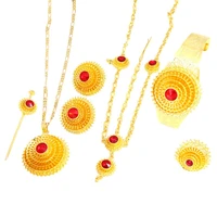 ethiopian gold color hair piece pendant chain earings ring hair pin bracelet eritrea habesha women wedding jewelry set