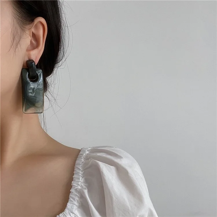 

New Art Acetate Square Irregular Texture Earrings for Women Girls Aesthetic Accessories Green Color Vintage Acrylic Earring Gift