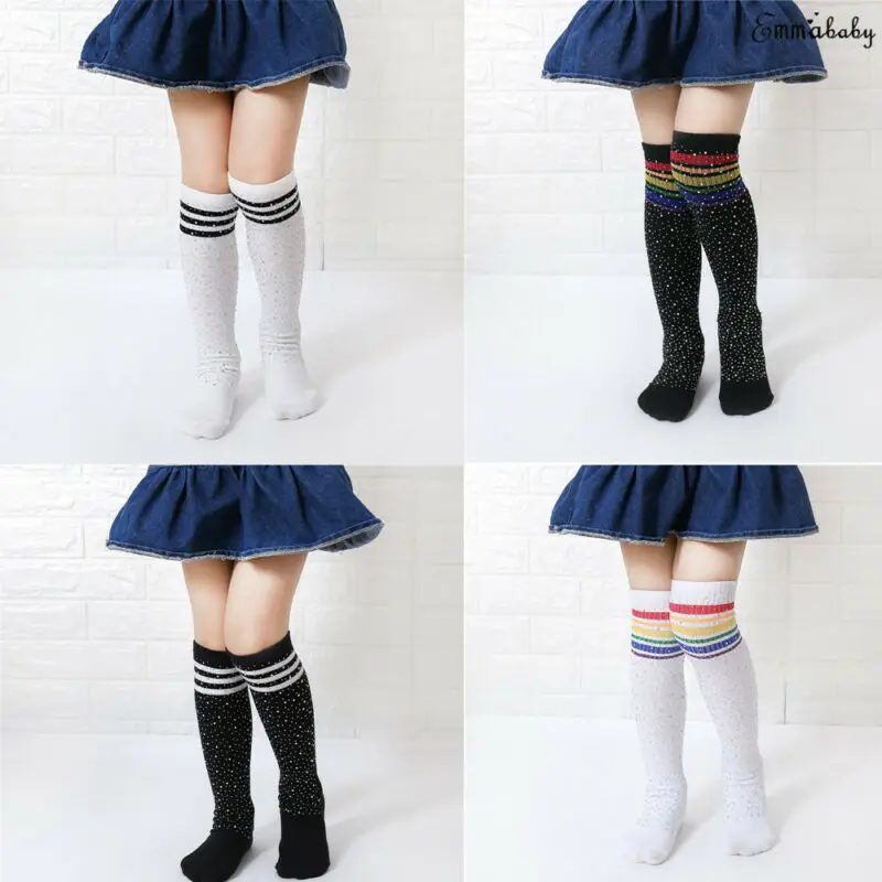 Новинка Emmababy Модные Разноцветные длинные Хлопковые гольфы в полоску с блестками