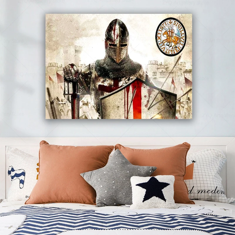 Рыцари темплар художественный постер винтажный средневековый воин крестовый