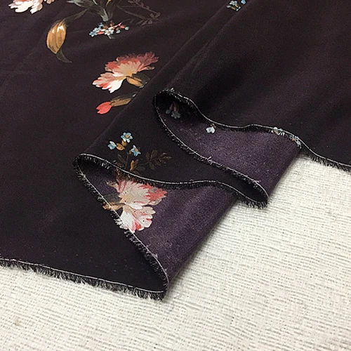 Чистый шелк крепдешин ткань благородный цветочный принт на черном фоне SCDC959 | Дом