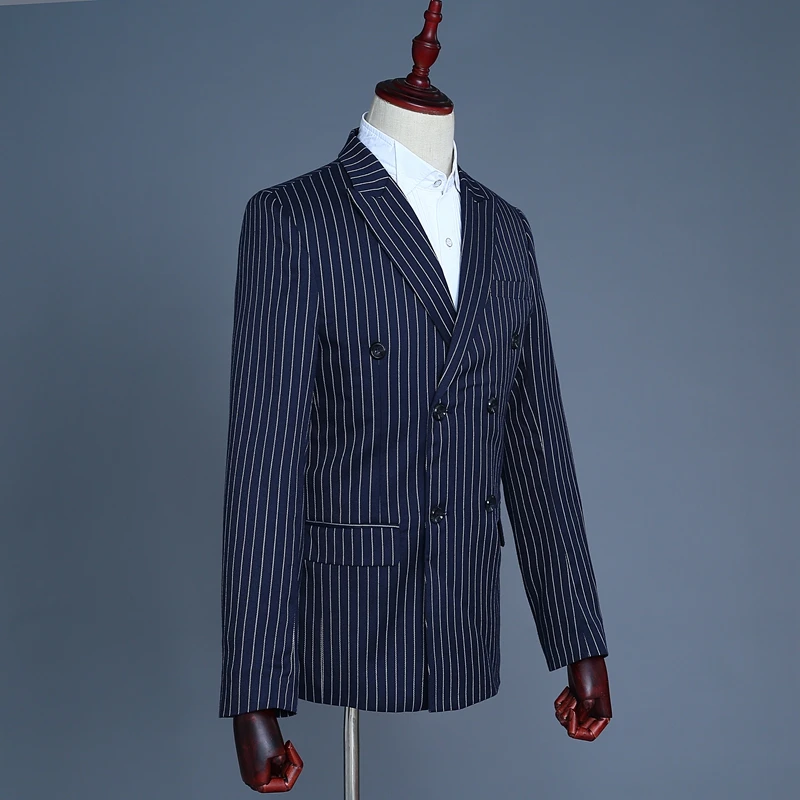 Мужской классический костюм в полоску (куртка + брюки жилет) деловой для свадьбы