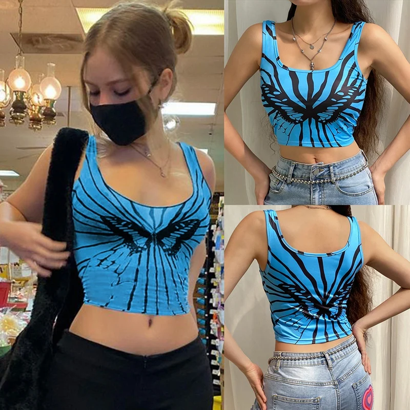 

Women's Fashion Butterfly Print Base Vest Women's Tube Top Blue