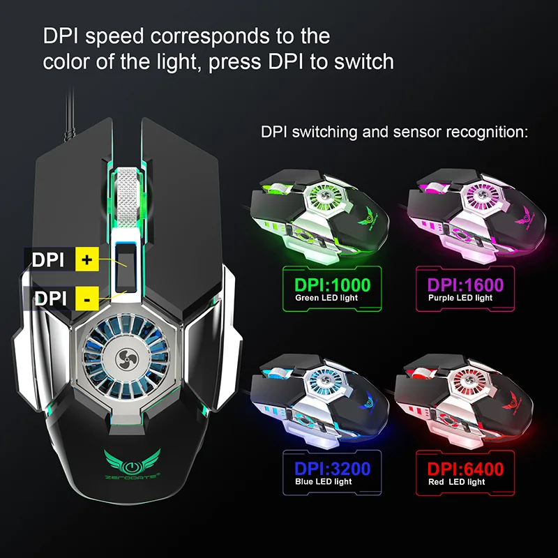 Охлаждающий вентилятор игровая мышь USB Проводная RGB светящаяся 7 кнопок 7200 DPI