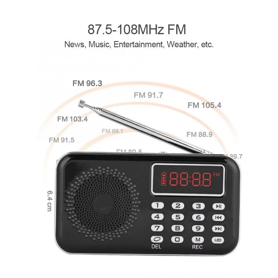 Цифровой радиоприемник с функцией шумоподавления Fm радио Usb/Tf/Aux диктофон mp3 плеер
