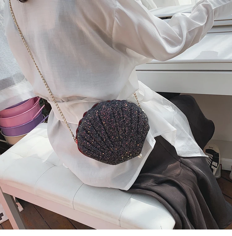 Блестящая сумка через плечо модная с блестками сумка-мессенджер в форме ракушки