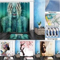 sexy women waterproof shower curtain body art pattern forest bathroom curtain polyester fabric home decor bath curtain with hook