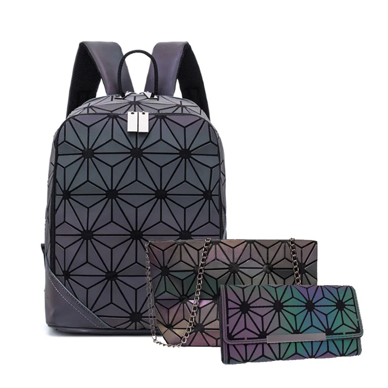 Backpack B 3 pcs B Женский рюкзак светящийся геометрический клетчатый мужской рюкзак для девочек-подростков рюкзак сумка голографический рюкзак школьный рюкзак Mochila sac a do - Цвет: Backpack B 3 pcs B