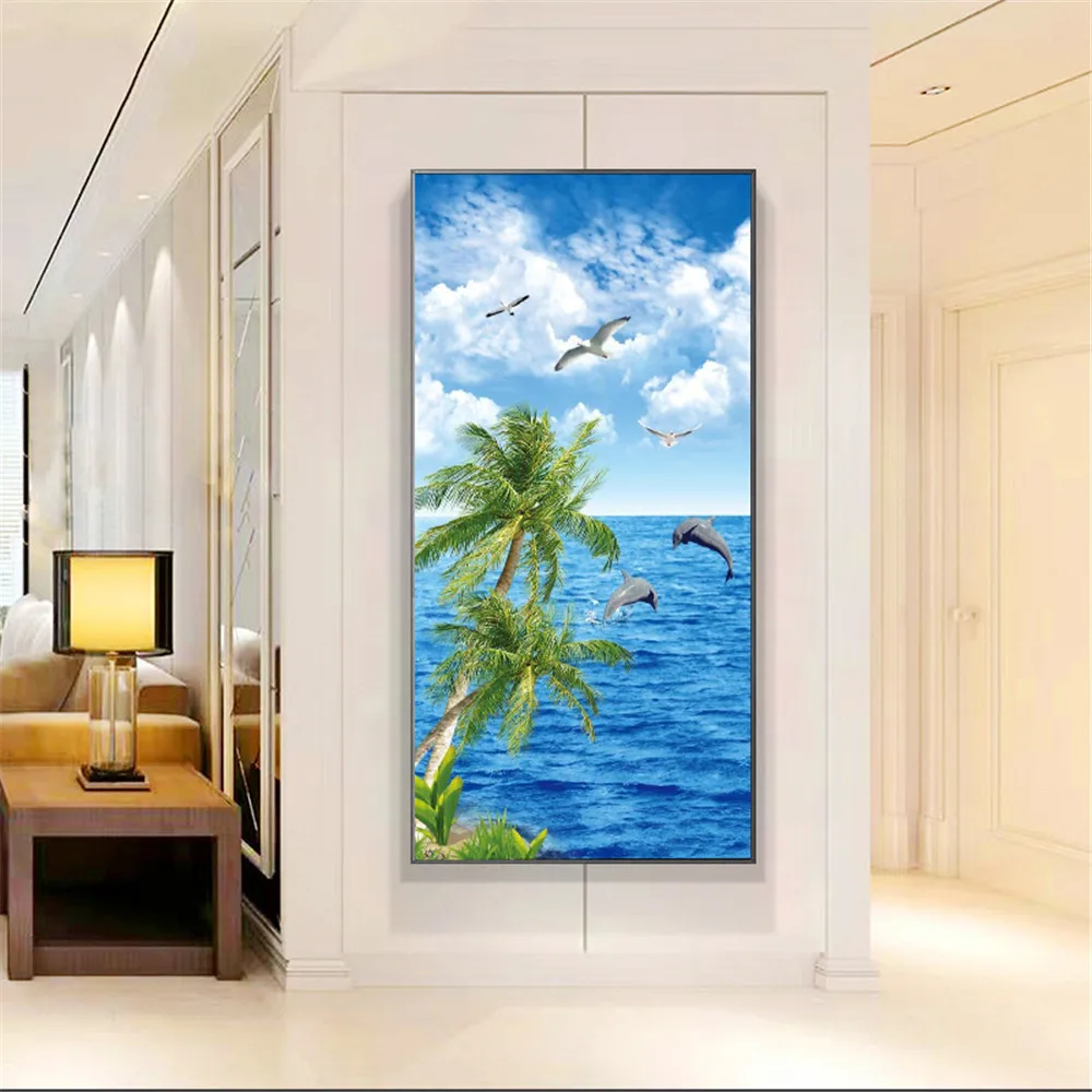 Полностью круглая алмазная живопись вышивка крестиком море Кокосовая