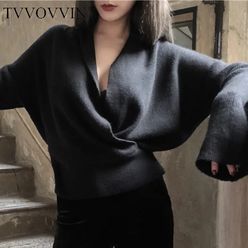 Tvvovwin осень и зима Повседневный Модный женский свободный плюс сплошной цвет v-образный вырез с длинным рукавом короткий свитер C532