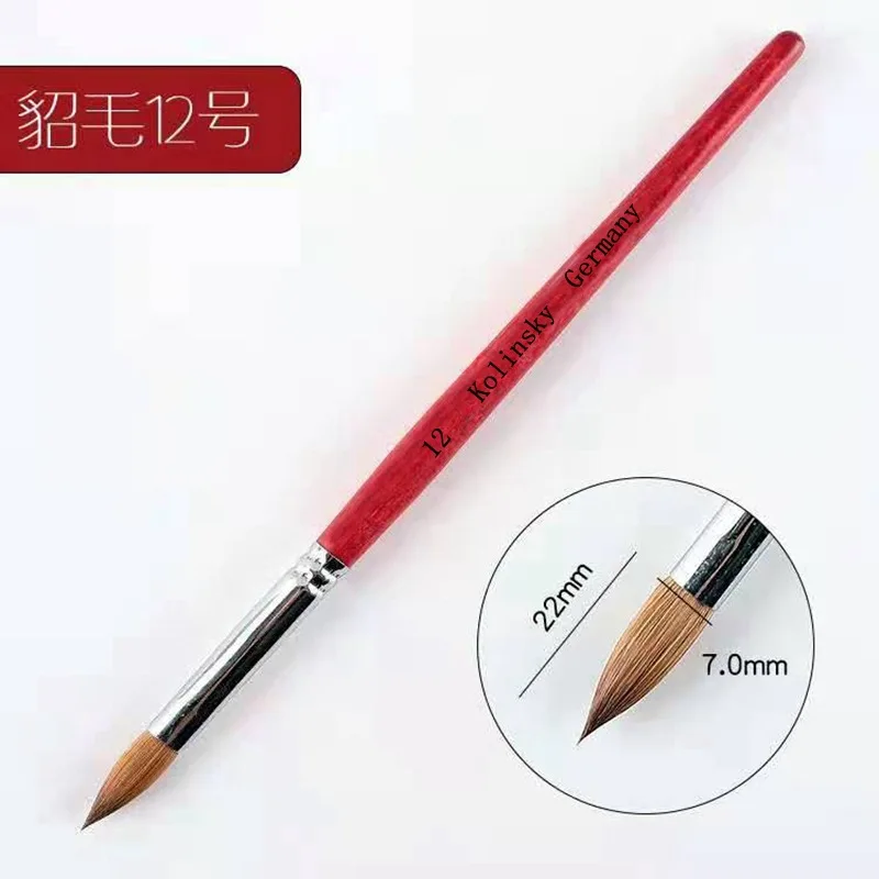 

1PCS Printed Mink Hair Nail Art Painting Brush Red Wood/Crystal Handle UV Gel Builder Drawing Pens Beginners Salon Manicure Tool