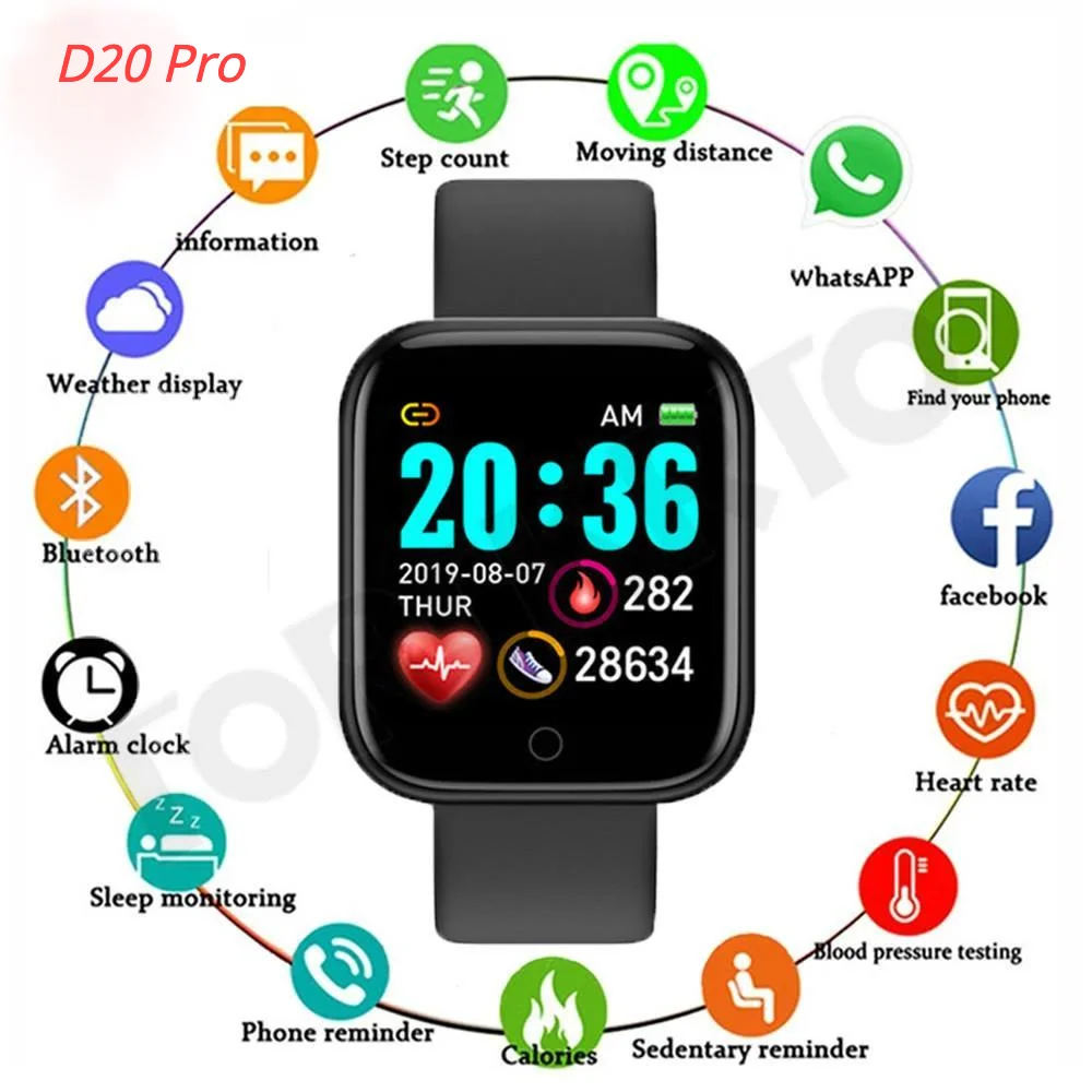 

D20pro Bluetooth Music Smart Watch Men Women Sport Fitness Tracker Bracelet Blood Pressure Heart Rate Monitor Smartwatch2021 Y68